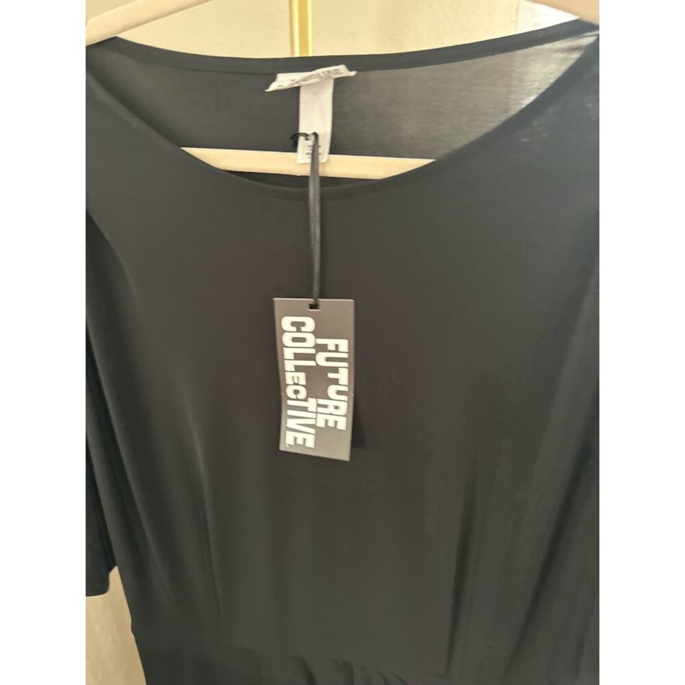 Future Collective Black Midi Draped Crewneck Dress - Picture 4 of 7